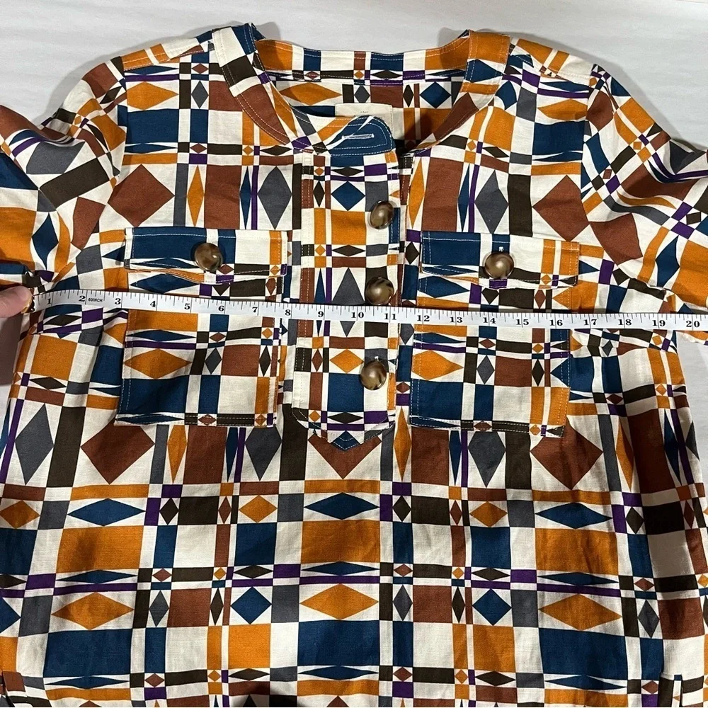 Sézane NEW Colorful Geometric Mini Lulu Dress Size 40 Linen Cotton Blend - Picture 12 of 13